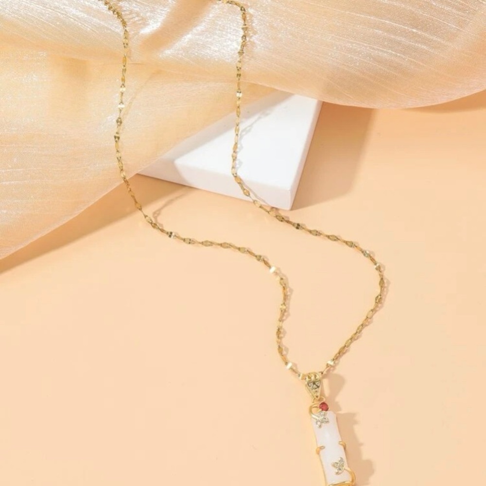 Retro Styled Rhinestone Opal Pendant Necklace